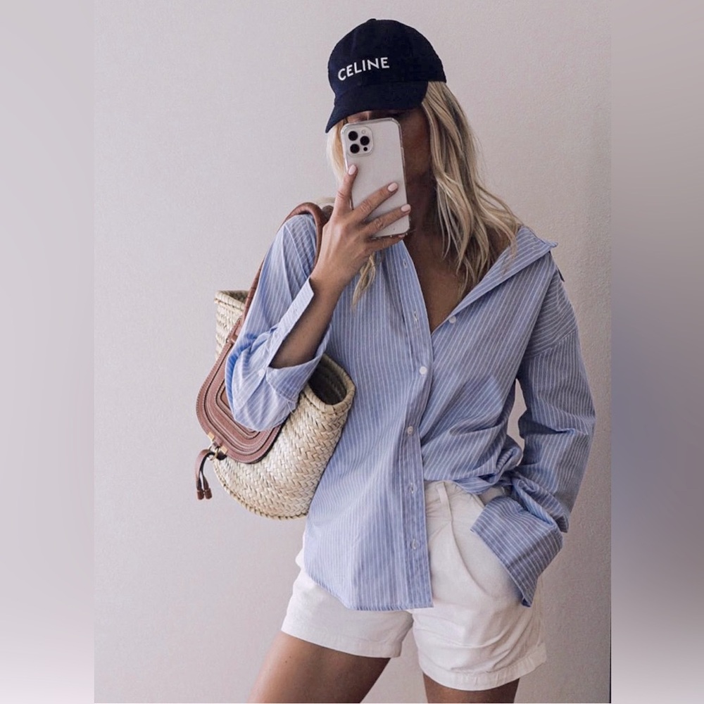 Blue and White Stripe Button Up Cotton Shirt/Dress NEW without tags
